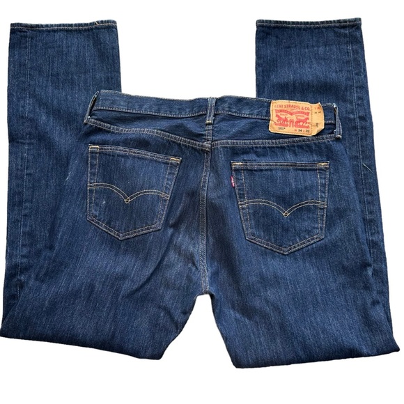 Levi's 501 Mens Button Fly Straight Leg Dark Wash Size W34 x L32 - Picture 1 of 7